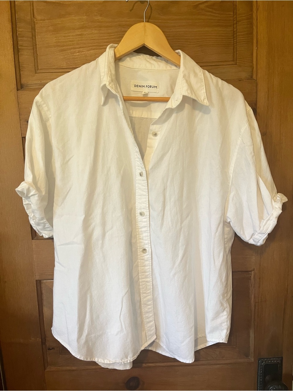 Denim Forum White Casual Button-Down Shirt
